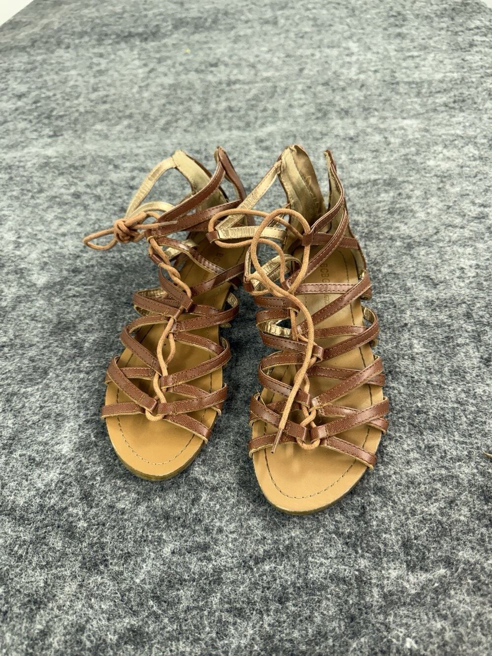 BCBGMAXAZRIA Gladiator Lace-Up Sandals Women Size 6 Back Zip Flat Brown A4